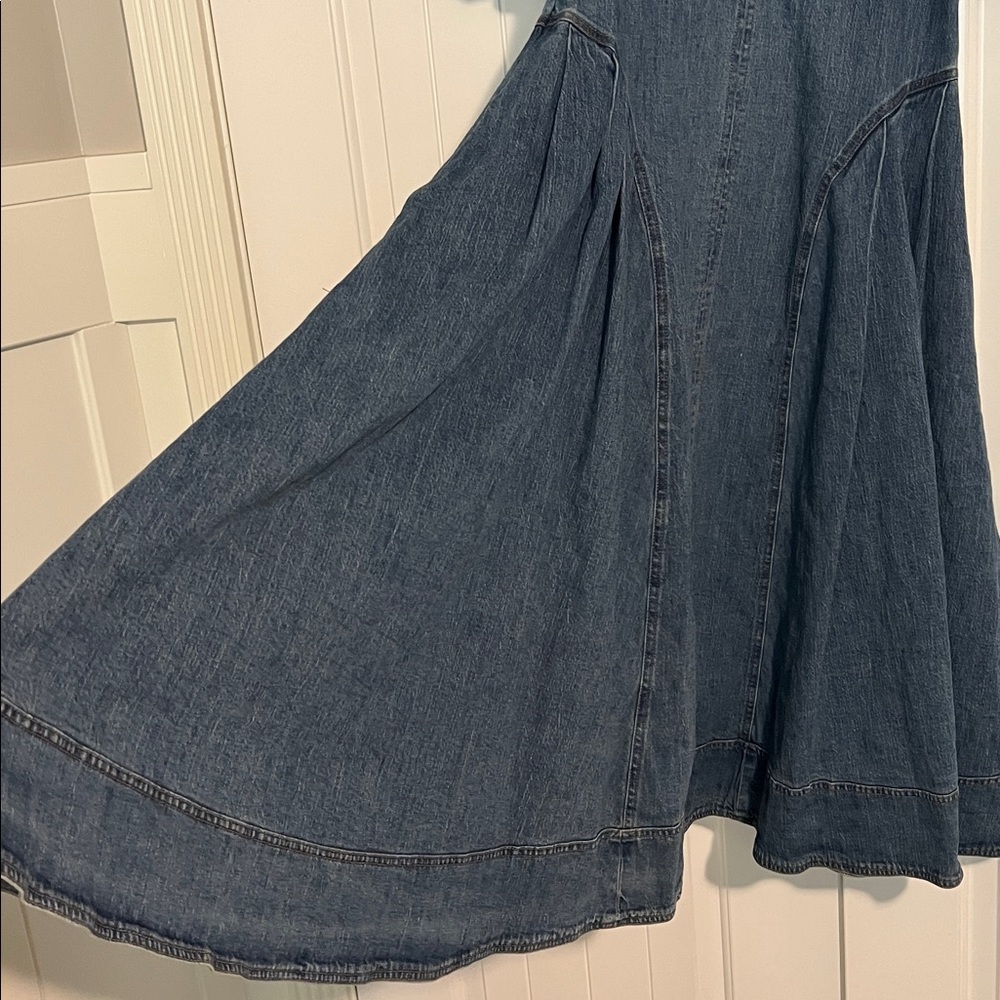 Anthropology Blue Denim Midi western Dress with Open Back and Pockets! - Picture 9 of 10